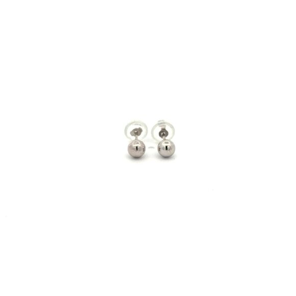 14K White Gold Earrings Stud Ball Tiny 4mm Silicone Covered Backings - Picture 8 of 8